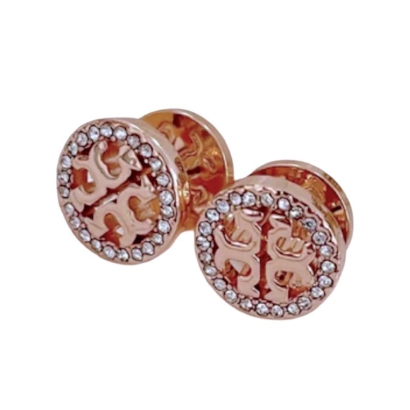 TORY BURCH • Rose Gold Miller Pavé Stud Earrings - Picture 7 of 11